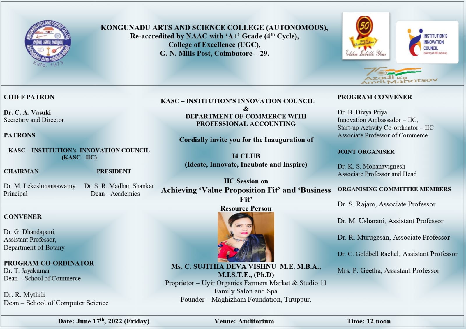 Kasc - Institution's Innovation Council and Department of Commerce with Professional Accounting  cordially invites You All 
