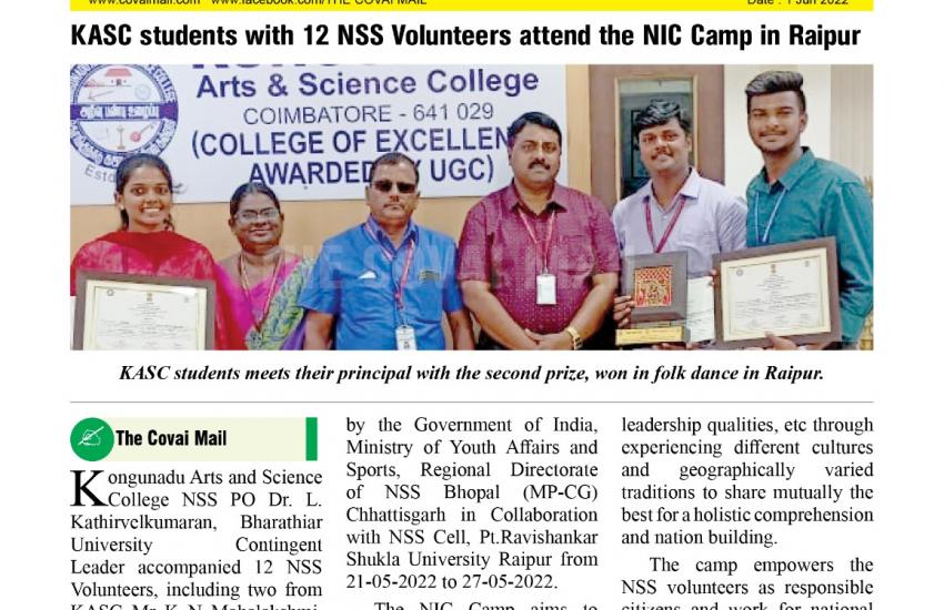 KASC NSS PO and NSS Students at National Integration Camp at Raipur 