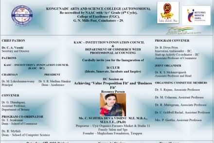 Kasc - Institution's Innovation Council and Department of Commerce with Professional Accounting cordially invites You All